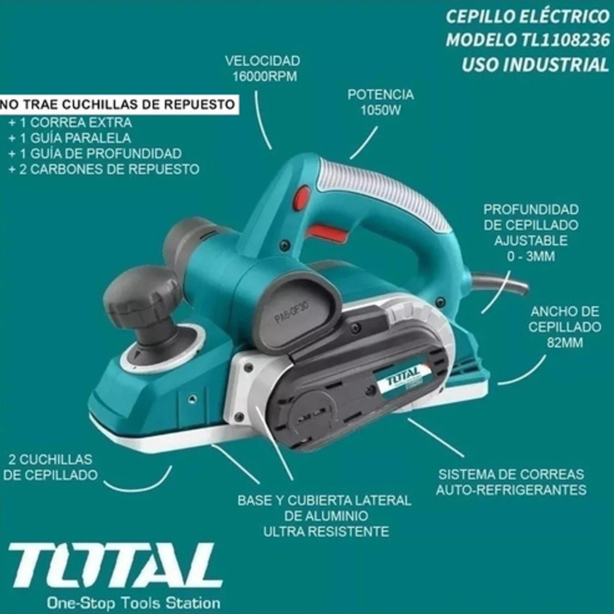 Garlopa Cepillo Eléctrico TOTAL 1050W